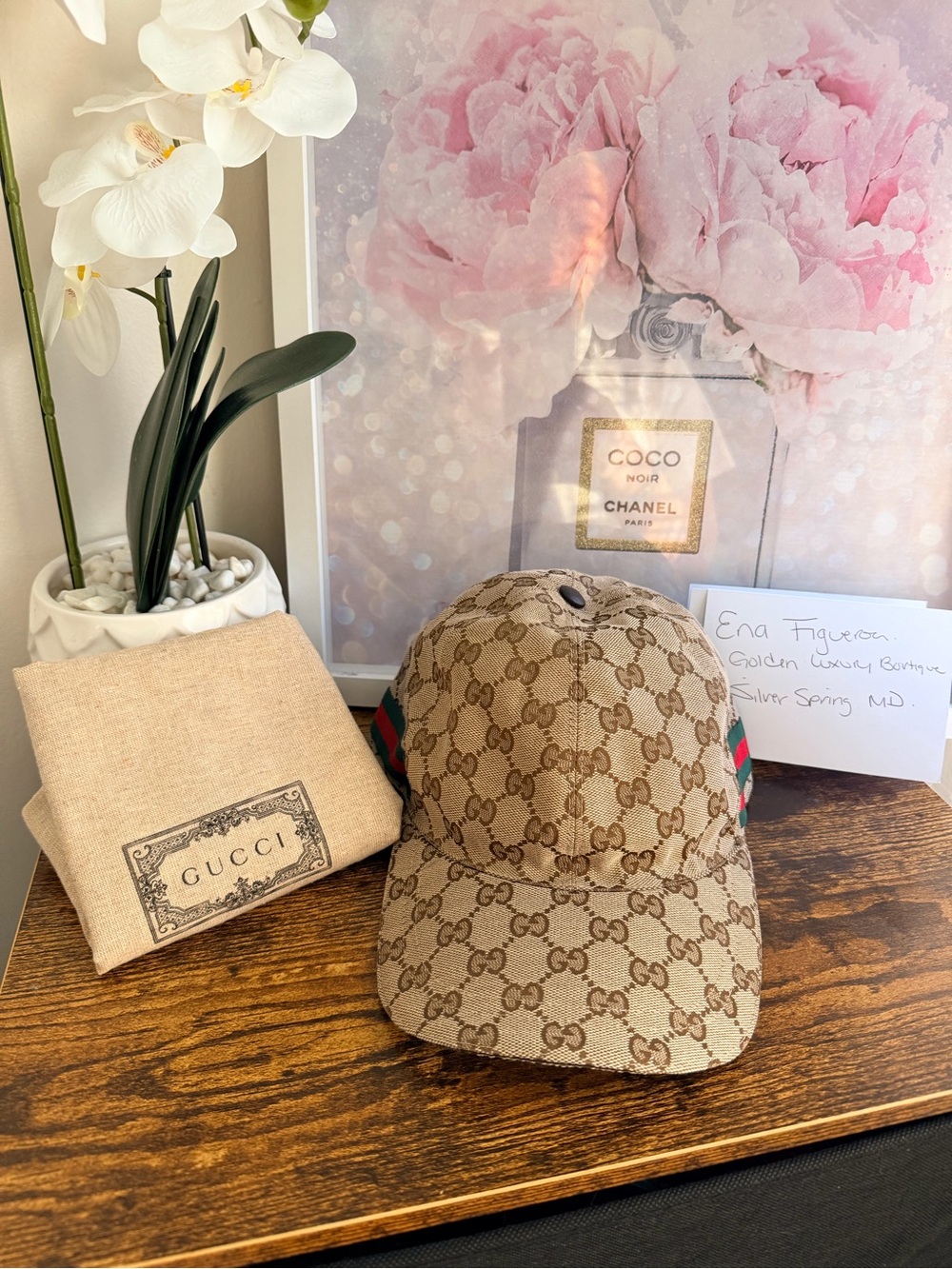Gucci GG Monogram Canvas Cap with Green-Red Web